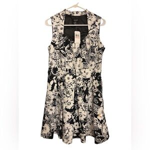 NWT Whimsigoth Spense Black and White Dress with Moody Florals